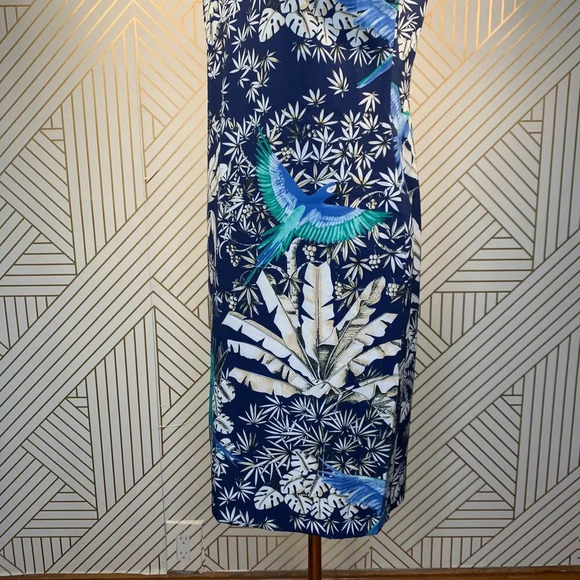 J.‎ Mclaughlin Belinda Parrot Kay Sheath Sleeveless Dress Blue Cream Tropical - Picture 6 of 9